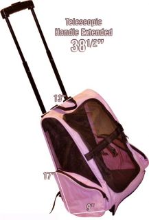 Pink 3 in 1 Dog Carrier on Wheels Backpack Car Seat Shoulder Straps 