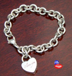 Tiffany & Co. 925 Sterling Silver I LOVE YOU Chain Link Heart Charm 