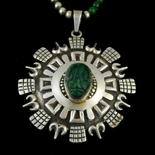Early Los Ballesteros Mexican Sterling Silver Onyx Pendant Necklace 
