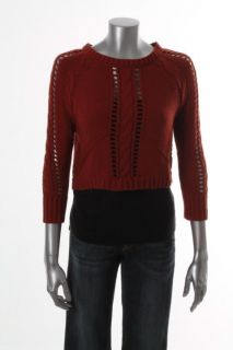 Bar III New Las Vegas Red 3 4 Sleeve Cable Knit Crop Sweater Top XS 