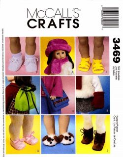 McCalls Pattern 3469 18 Doll Hat Bag Shoes Clothes