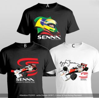New AYRTON SENNA BRAZIL RACING F1 Tribute Legend Black White T Shirt 