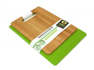 Solid Green 2pc Bamboo Eco Plastic Cutting Board Set