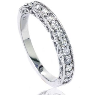    Diamond Antique Filigree Wedding Ring Band Milgrain 14K White Gold