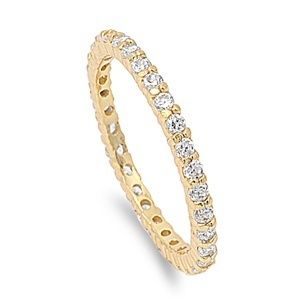 Silver Eternity Rings Anniversary Band Yellow Gold Plated Clear Sz 5 6 