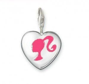   SILVER clip on charm HEART BARBIE PINK lobster clasp BRACELET CHARM