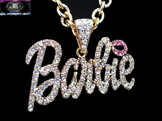 Nicki Minaj 2 Barbie Iced Out Necklace Gold Clear