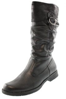 Bare Traps New Jenny Black Imitation Leather Cuffed Mid Calf Boots 