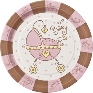 Baby Shower Pink and Brown Girl Carriage Dinner Plates