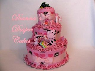 Pink John Deere Baby Diaper Cake Girls Baby shower Gift or Centerpiece