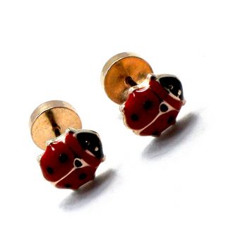   Red Enamel Ladybug Earrings 5mm Baby Girl Safety Security Stud