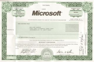    Redmond Washington computer software stock certificate Steve Ballmer