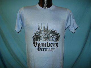 Vintage Bamberg Germany Skyline 80s Blue Soft T Shirt S