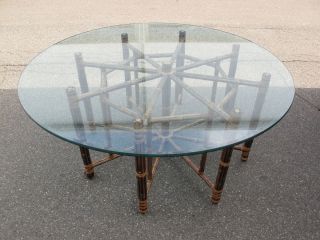 McGuire Furniture Bamboo Dining Table Round Glass Top in Mottled 