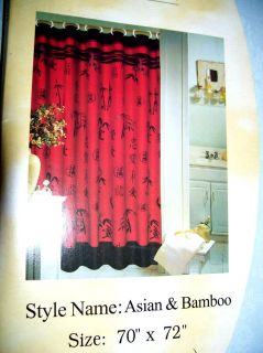 Asian Maroon Black Bamboo Fabric Shower Curtain New