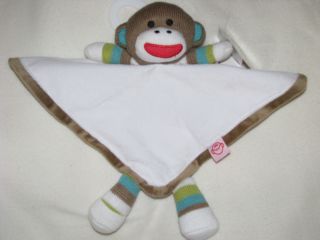 Baby Starters White Tan Green Sock Monkey Lovey Security Blanket 