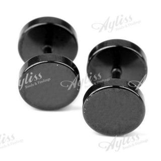 Black Stainless Steel Round Coin Barbell Earrings Ear Pin Studs 1 Pair 