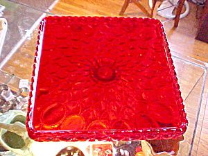 Square Cake Pedestal Stand Plate Ruby Red USA Made Mosser Glass