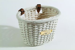 Nantucket Bike Basket Cliff oval willow wicker basket is painted white 