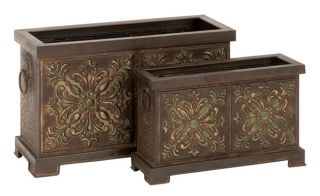 Victorian Metal Planters by Uma Inc Medallion Brown Gold Green Accents 