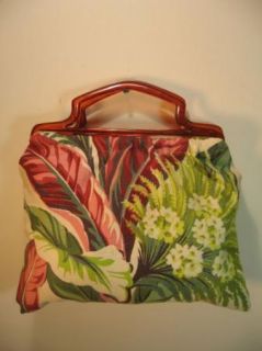 Vintage Floral Hawaiian Barkcloth Tote Bag Purse 50s Darling