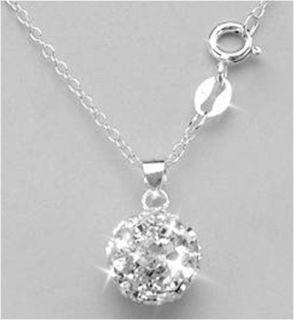 10mm Crystal Ball Pendant Necklace 14k White Gold over 925 Silver 18 