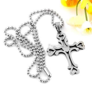   Stainless Steel Heart Cross Pendant Ball Chain Necklace 19L