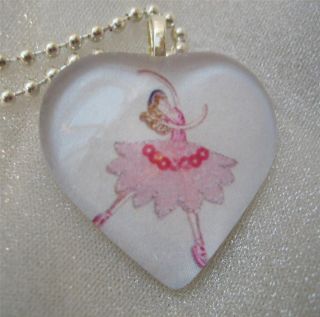 Ballet Dancer Ballerina Pink Tutu Dance Heart Shaped Glass Pendant Art 