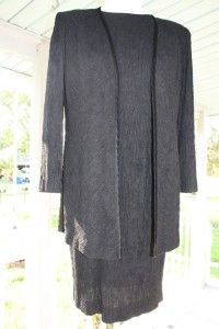 Black Sheath Crepe Dress Suit 10 Swing Jacket Set Chic Evening 