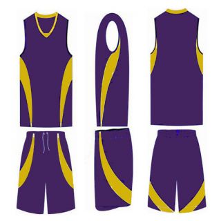 10 ADULT BASKETBALL UNIFORM SETS (jersey shorts) IN PURPLE AND GOLD 