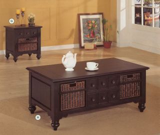 Black Storage Coffee End Table Set Baskets Living Room