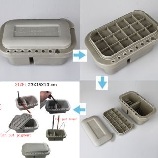   Plastic Rectangle Paint Brush Basin Holder Gray for water mixing