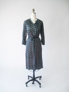 TUCKER by Gaby Basora Classic Dress Silk Jersey Black Gray Geometric 