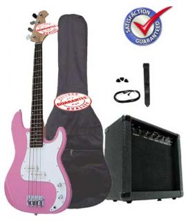 electric bass guitar pack with 20 watts amp pink playbs pk