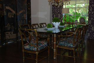 Baker McGuire Bamboo and Glass Dining Table with 8 Chairs