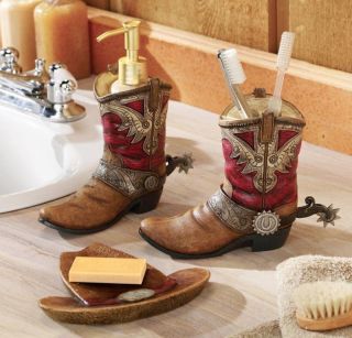 Western Bathroom Decor Cowboy Boots Hat Bath Accessories Set