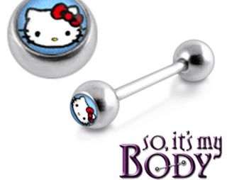   Kitty Logo Silver Steel Tongue Ring Barbell Body Jewelry 14g