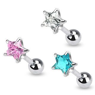 Cartilage Labret Tragus Barbell 5mm Star CZ Ring Stud Piercing Earring 