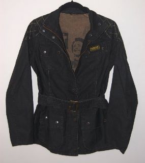 Vintage Barbour International Waxed Linen Jacket Coat Black US 8 UK 12 