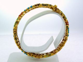 Fine India Estate 22K Yellow Gold Multi Gemstone Bangle Bracelet 23 8 