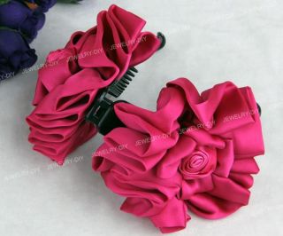Satin Fuchsia Rose Flower Hair Banana Clip Barrette Gift