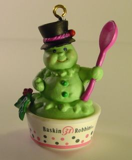 BASKIN ROBBINS PISTACHIO MINT SNOWMAN ORNAMENT 2 Mini Ice Cream Enesco 
