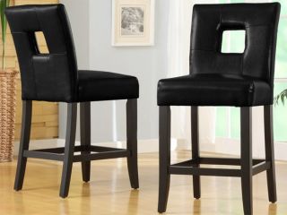 Homelegance 24 Black Faux Leather Keyhole Parsons Stools   Set of 2