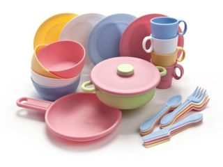 KidKraft Pink Argyle Kitchen Playset with 27 Piece Pastel Cookware Set