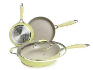lemon lime saute pan with lid and fry pans