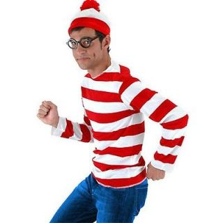 WHERES WALDO Adult Mens Halloween Costume Sz S/M Hat Glasses Shirt 