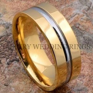 Titanium Ring 14K Gold Mens Wedding Band Silver Color Line Jewelry 