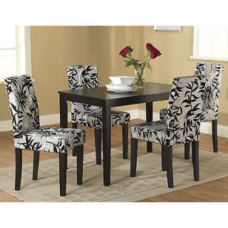 Modern Black & Silver 5 Piece Dining Room Table And Chairs Kitchen Set 