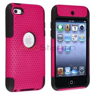 For iPod Touch 4 4G 4th Gen HQ Hybrid Meshed Black Skin/Hot Pink Hard 
