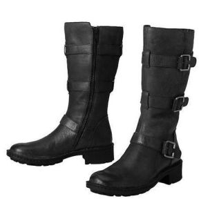 BORN WOMENS TESSA BLACK LEATHER BUCKLE MOTORCYCLE BOOTS SHOES 6 11